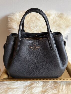 kate spade Black Pebbled Leather Satchel with Gold Logo